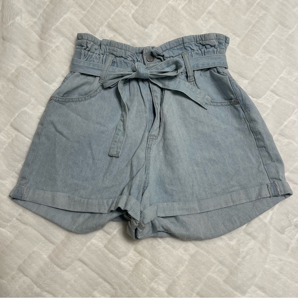 Cotton On High Waist Blue Shorts with Tie Belt